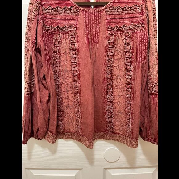 Tru Luxe Womens Blouse Top Textured BOHO Western Size M Long Sleeve Floral NWT - Picture 6 of 12